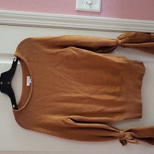 Sundance Aryka Wool Blend Sweater Mustard Pullover Tied Sleeves Size Small